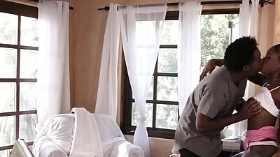Booty Nubain babe with big natural jugs rides lover BBC