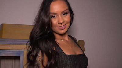 Wet curvy and tattooed teen sucking dick and she pleased big cock client