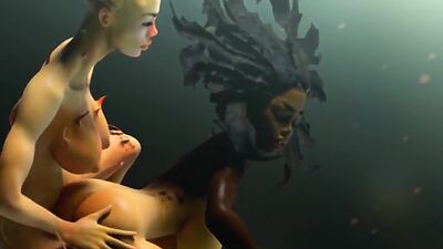 Big tits humanoid babes fucking in a 3D animation by Tarazaurus