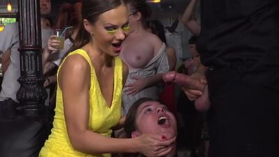Deepthroat slut public fucked and jizzed in electro sex