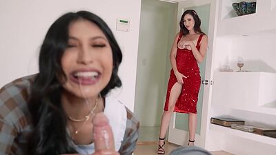 Big tits stepmom caught stepson while enjoying blowjob and masturbated