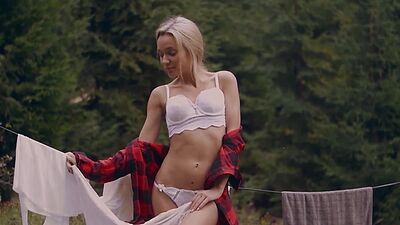 Petite blonde MILF Playboy model Zhenya Belaya showed perfect petite body