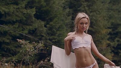 Petite blonde MILF Playboy model Zhenya Belaya showed perfect petite body