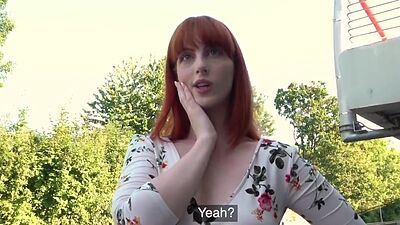Ginger slut fucked in hairy pussy in POV in outdoor session