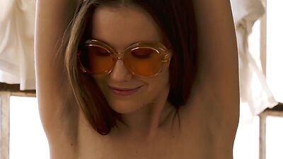 All natural redhead Latvian beauty Heidi Romanova stripping at balcony