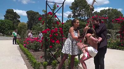 BDSM naked babe public whipped and exposed outdoor
