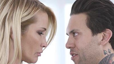 Horny blindfolded blonde widow pussyfucked in doggystyle