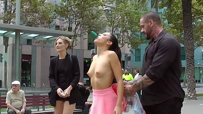 Outdoor naked exposed babe group public fucked in hair salon