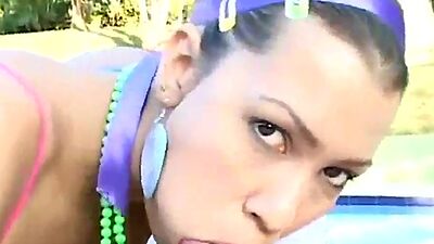 Busty teen rides cock outdoors