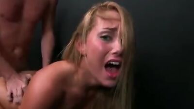 Cute blonde teen babe loves doggy style.