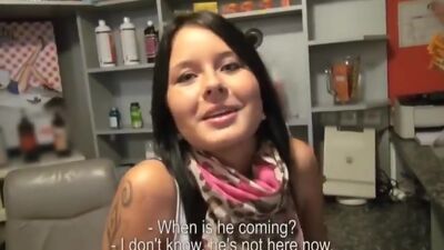 Breasty euro hottie babe Mia Manarote receives screwed in a tanning salon