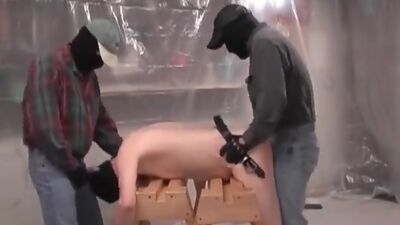 Kinky gay fucked and spanked in threesome.