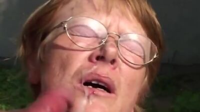 Ugly granny takes sticky facial