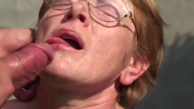 Ugly granny takes sticky facial