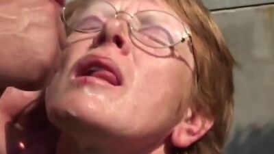Ugly granny takes sticky facial