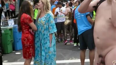 Blonde virgin takes a lusty look at the exhibitionist's penis