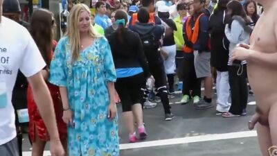 Blonde virgin takes a lusty look at the exhibitionist's penis