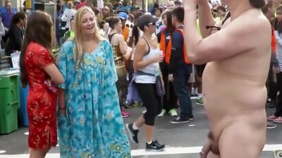 Blonde virgin takes a lusty look at the exhibitionist's penis