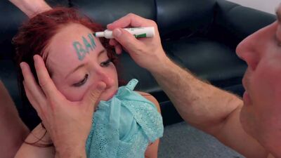 BANG Casting: redhead with small tits and tattoos gets double fucked in a gangbang