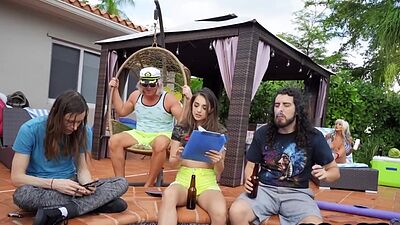 Cougar bosomy mature lady rides cock outdoor till cumontits