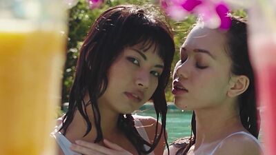 Petite Asian MILF Chloe Rose posed with hot lesbian MILF Estefania Pahe