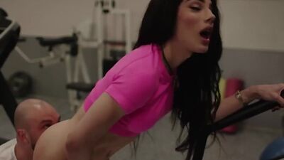Busty Ladyboy Ariel Demure anal sex with horny bald gym buddy