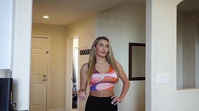 Stepsister in sexy maid outfit gives stepbrother a handjob and blowjob