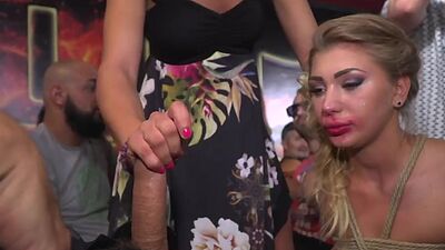 Rimming and deepthroating sluts in public group sex