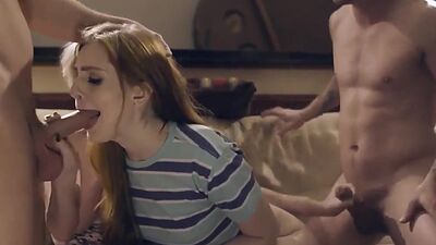 Teen stepdaughter fucked by stepdad as stepmom licks pussy