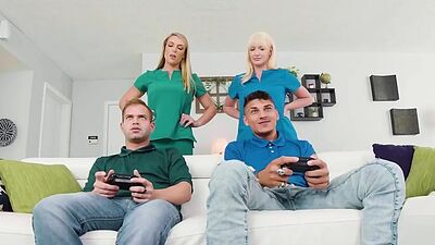 Nurses Joslyn and Kate swap fucking their stepsons