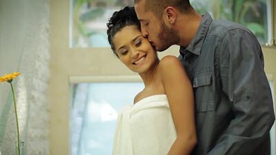 Inked babe Giselle Mari preparing her shaved pussy for big cocked lover