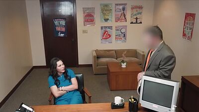 Principal fucks milf nurse on his desk