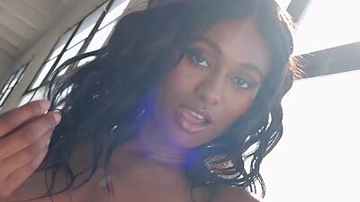 Flexible ebony dancer Jahla Pope stripping to show her perfect natural tits