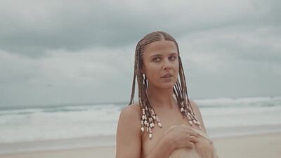 Perfect blonde model shows amazing body and posed totally naked and wet