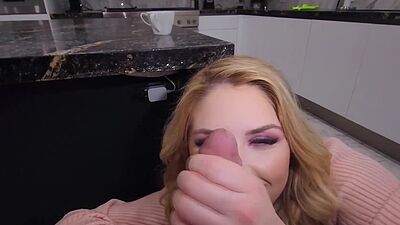 Riley Reign on her knees sucking her stepbrothers big cock