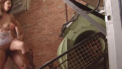 Pounding Latina construction worker on site