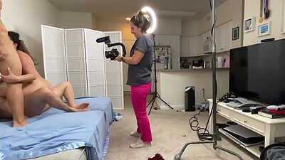 BTS busty big booty MILF fucked in deepthroating threesome