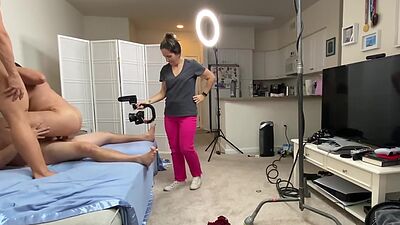 BTS busty big booty MILF fucked in deepthroating threesome