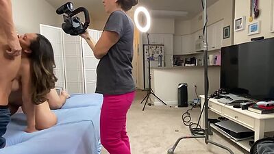 BTS busty big booty MILF fucked in deepthroating threesome