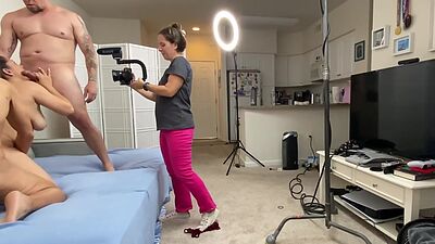 BTS busty big booty MILF fucked in deepthroating threesome