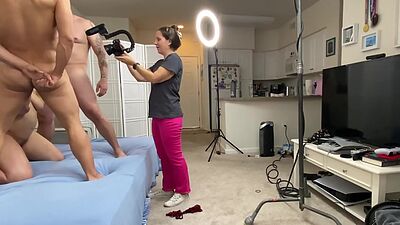 BTS busty big booty MILF fucked in deepthroating threesome