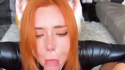 Foxy Stepsister in a Collar Deep Sucking Big Cock Lover Sweetie Fox