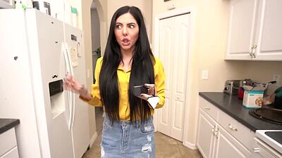 Theodora Day on her knees giving stepbrother a sisterly handjob