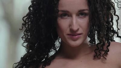 Petite curly teen model with nice small tits Lucy M posed in the kitchen