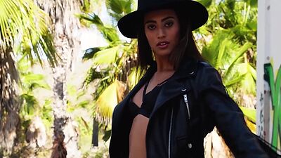 Small titted latina beauty Katherinne Sofia stripping at a tennis field