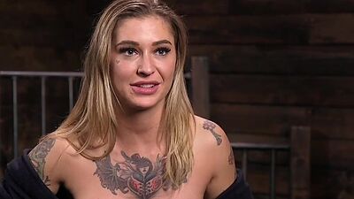 Whipped BDSM tattooed slut in bondage dominated by guy