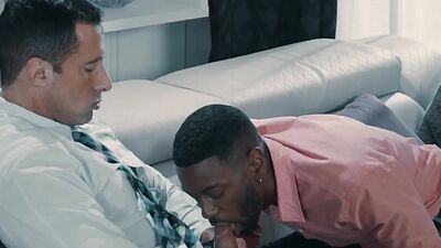 BBC nympho gay doggystyled in anal hole by white cock