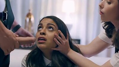 Stepsiblings take turns fucking virgin student in 3some