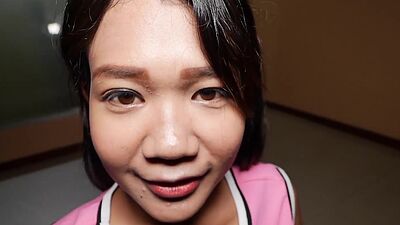 Tiny amateur asian teen Fon offering her pussy to a horny european dude