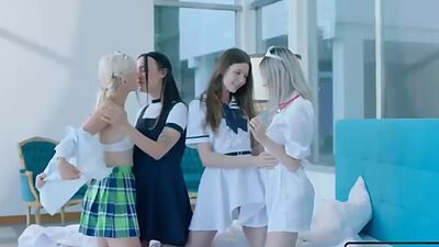 Four Kinky Schoolgirls Finish their Day